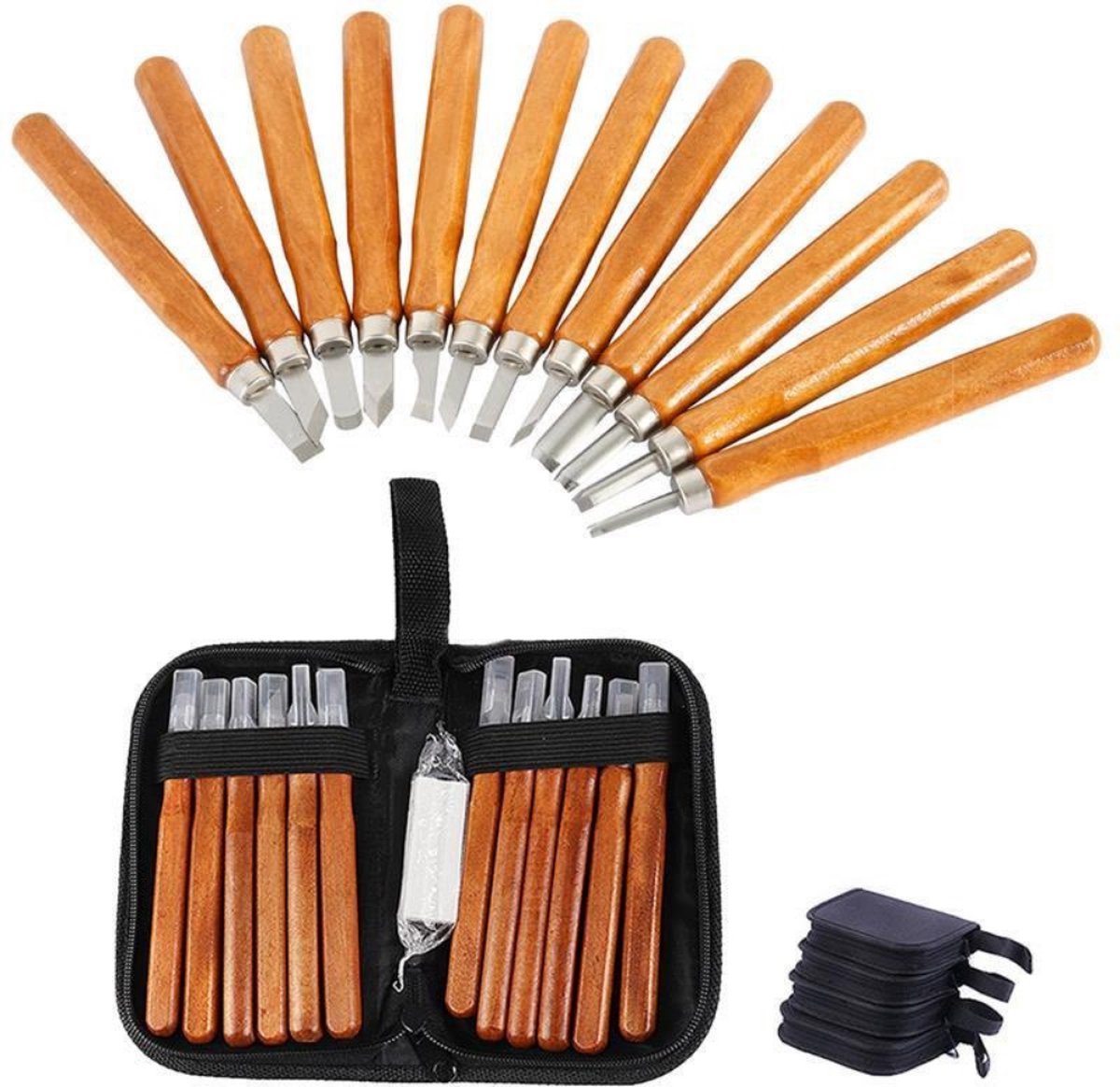 Dakta® Professionele Houtbewerking Gereedschap set | Beitels & Messen | Houtbeitelset | met Opbergtas | 12-delig | Houtbewerkingspakket